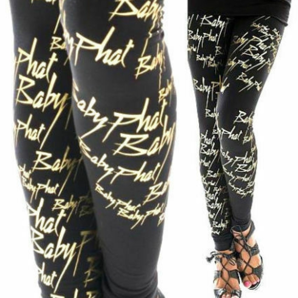 NEW BABY PHAT Y2K  Scrip black GOLD Logo Skinny Legging Stretchy  L